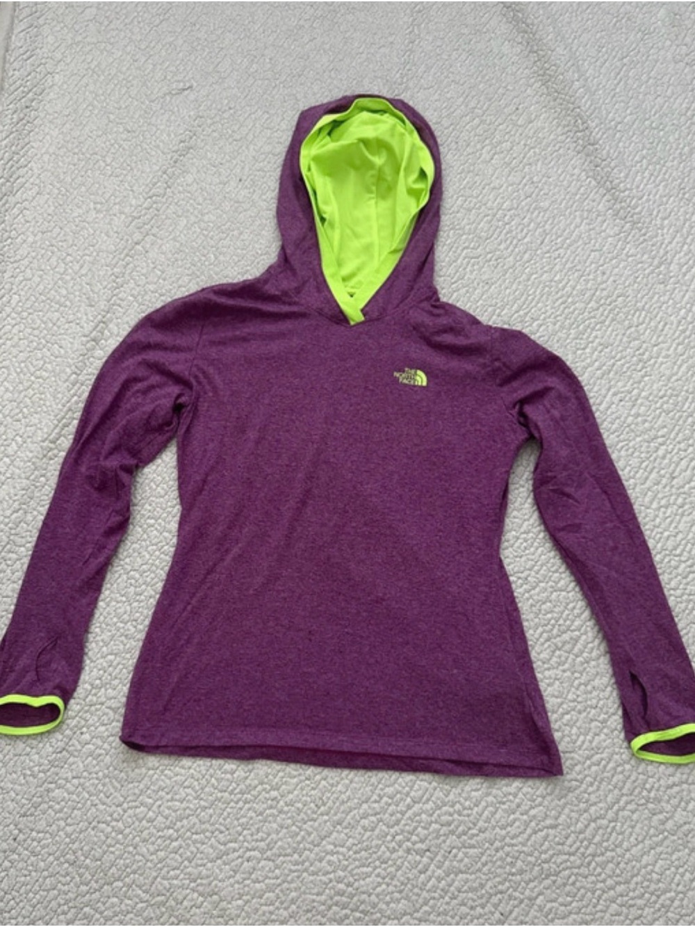 The North Face Purple Hoodie with Neon Green Accents
